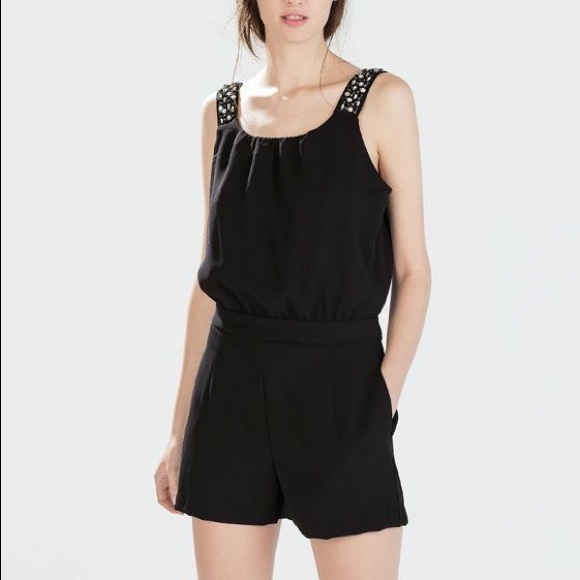 Zara Black Embellished Strap Romper - Picture 2 of 13